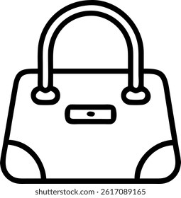 A simple line drawing of a handbag with a handle and a clasp, perfect for fashion or design projects.
