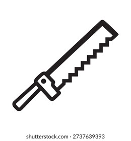 a simple line drawing of a handsaw with a serrated blade and a handle
