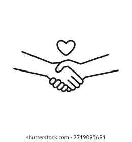 Eine einfache Strichzeichnung eines Handshakes mit einem Herz darüber