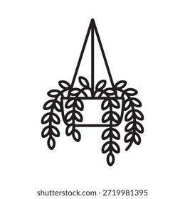Desenho de linha simples de uma planta suspensa em um pote de tecido