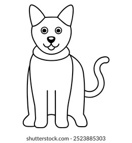 A simple line drawing of a happy cat sitting with its tail curled, perfect for coloring pages, kids' crafts, or adding a playful touch to any design.