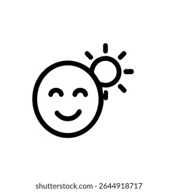 Linha simples desenho rosto feliz com sol ícone de tempo ilustração