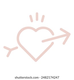 Una línea simple dibujada de un corazón atravesado por una flecha, simbolizando amor y romance.