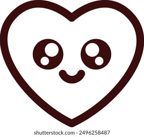 Simple line drawing of a heart with a happy kawaii face.