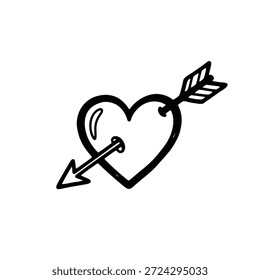 Dibujo de línea simple de un corazón perforado por una flecha