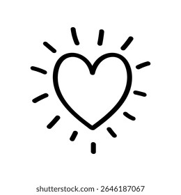 A simple line drawing of a heart shape is shown with radiating dashes surrounding it, creating a cheerful and loving design suitable for graphic applications