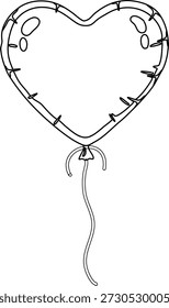 Un simple dibujo de línea de un globo en forma de corazón con una cuerda atada, perfecto para Elementos de diseño.