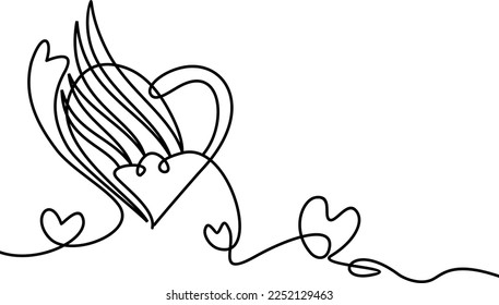 A simple line drawing of hearts on an isolated white background for Valentine’s Day 