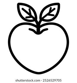 A simple line drawing of a heart-shaped fruit with leaves on top.