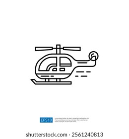 A simple line drawing of a helicopter, depicting its rotor blades and tail, emphasizing a sleek and modern design.