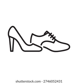 Simple line drawing of a high heel and oxford shoe