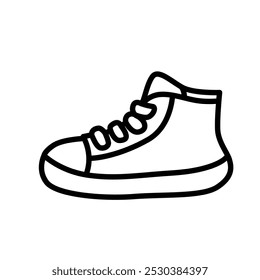 A simple line drawing of a high-top sneaker with laces and a rounded toe.