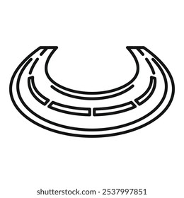 Desenho de linha simples de uma autoestrada virando à direita formando uma forma de meio círculo