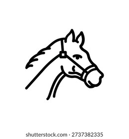 Simple line drawing of a horse head with bridle and minimal detail