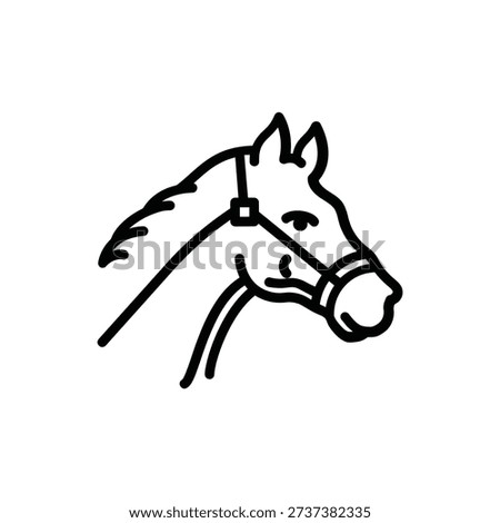 Simple line drawing of a horse head with bridle and minimal detail