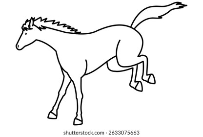 Simple line drawing of a horse jumping and landing, black and white illustration, Vector Illustration