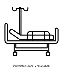 A simple line drawing of a hospital bed