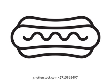 Simple line drawing of a hot dog in a bun illustration