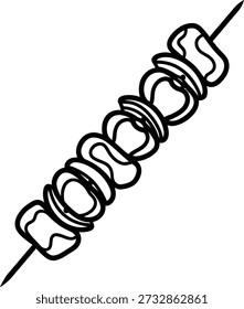 A simple line drawing of a hot dog on a stick, diagonally oriented, with a minimalist style