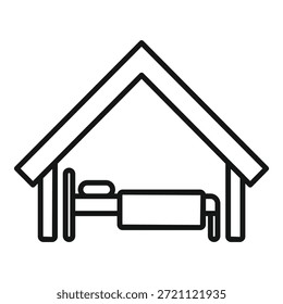 Dibujo de línea simple de una casa con un icono de cama, que representa el hogar o bienes raíces