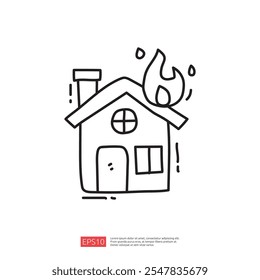 A simple line drawing of a house with a chimney and a flame above, suggesting a fire hazard or emergency situation.