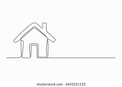 Simple line drawing of a house with a chimney. Minimalist design, perfect for real estate, home, or family concepts. Clean and modern illustration.