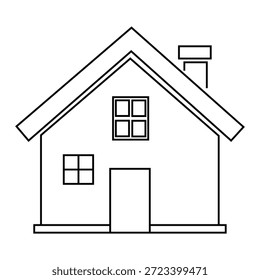 Einfache Linienzeichnung eines Hauses mit Kamin und Fenstern