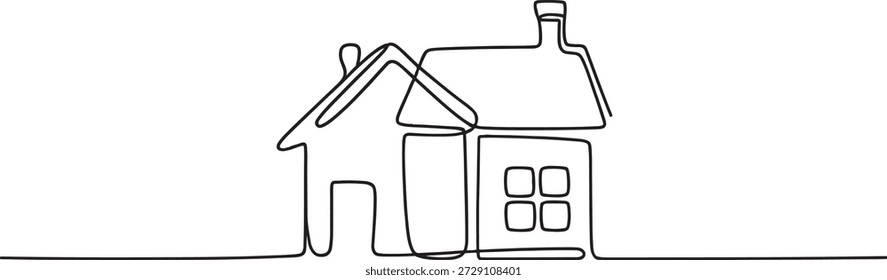 Einfache Linienzeichnung eines Hauses mit Kamin