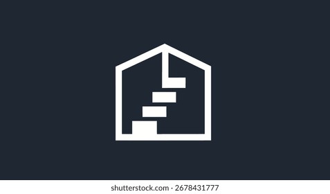 A simple line drawing of a house with a staircase inside, symbolizing growth, progress, or home improvement.