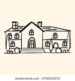 Simple line drawing of a house.Hand drawn illustration. 