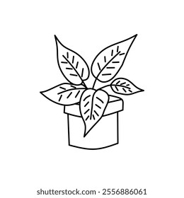 A simple line drawing of a houseplant in a pot, perfect for minimalist designs.