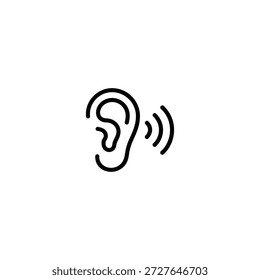 Dibujo de línea simple de un oído humano con ondas de sonido