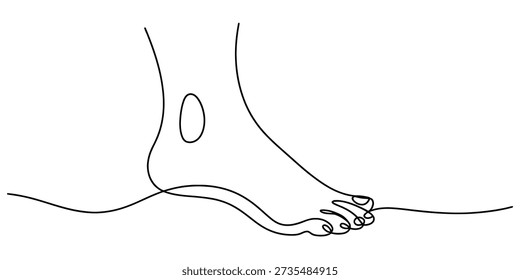 Simple line drawing of a human foot and ankle stepping on a horizontal surface