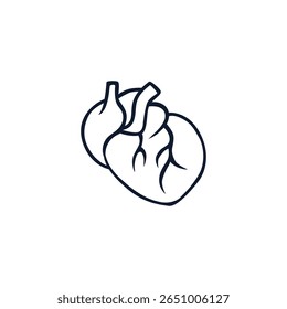 Simple line drawing of a human heart with veins, showing an anatomical design in minimalist style.