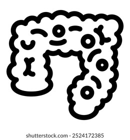 Simple line drawing of a human intestine with bacteria representing a healthy gut flora