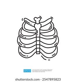 Un simple dibujo de línea de una caja torácica humana, que muestra las costillas y la estructura de la columna vertebral con fines educativos o ilustrativos.