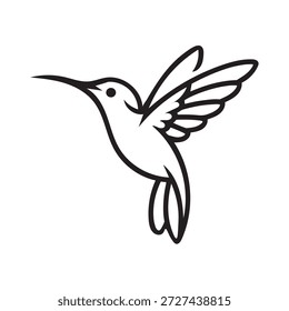 Simple line drawing of a hummingbird in flight mid air bird icon
