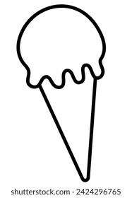 Simple line drawing of an ice cream cone with a scoop of ice cream, isolated on a white background.