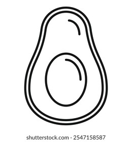 Simple line drawing icon of an avocado cut in half showing the stone