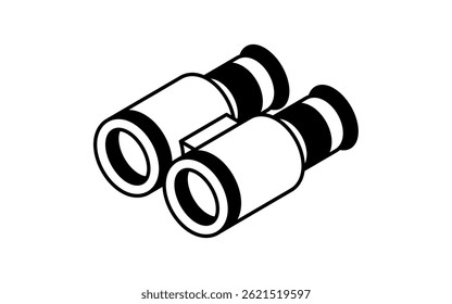 Icono de dibujo de línea simple de binoculares, ilustración isométrica, Ilustración vectorial
