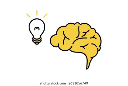 Simples ícone de desenho de linha do cérebro e inspiração de lâmpada brilhante, Ilustração de vetor