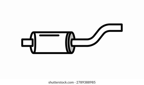 Simple line drawing icon of a car exhaust muffler and tailpipe, representing automotive parts and vehicle maintenance.