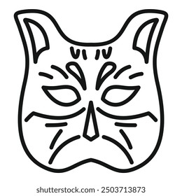 Simple line drawing icon of a cat mask for a masquerade ball celebrating carnival