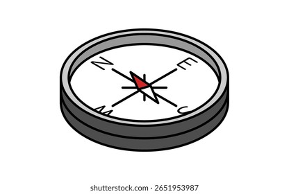 Icono de dibujo de línea simple de una brújula que apunta al norte-noreste, ilustración isométrica, Ilustración vectorial