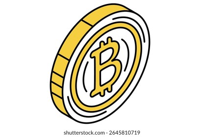 Simple line drawing icon of cryptographic assets, digital currency concept (isometric illustration), Vector Illustration
