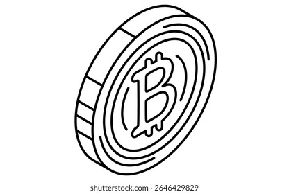 Simple line drawing icon of cryptographic assets, digital currency concept (isometric illustration), black and white, Vector Illustration