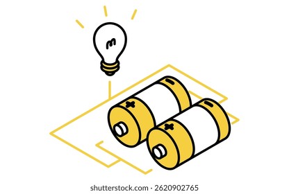 Simple line drawing icon of a dry cell battery with parallel connections, isometric illustration, Vector Illustration