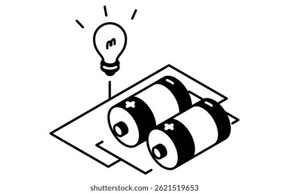 Simple line drawing icon of a dry cell battery with parallel connections, isometric illustration, Vector Illustration