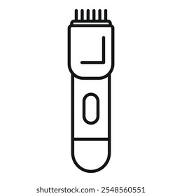 Simple line drawing icon of an electric beard trimmer for men, with button showing battery charge level