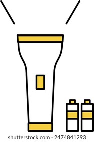Simple line drawing icon of emergency kit, flashlight and battery, Vector Illustration
